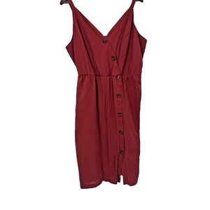 Maurices Tank Dress Red Linen Faux Wrap Button Up 2X Boho Cottagecore Midi
